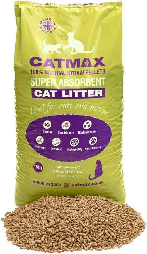 5  x 15kg Bags of Bedmax Catmax Straw Pellet Cat Litter 