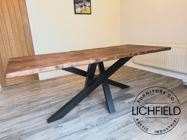LIVE EDGE DINING TABLE / Straw Bundle Steel Legs - Made Any Size - Wax Colour Options 