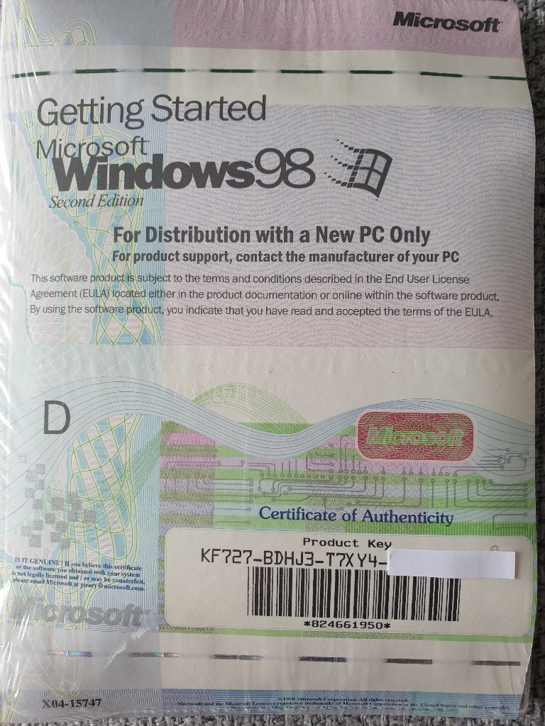 Original Windows 98 Operating Software