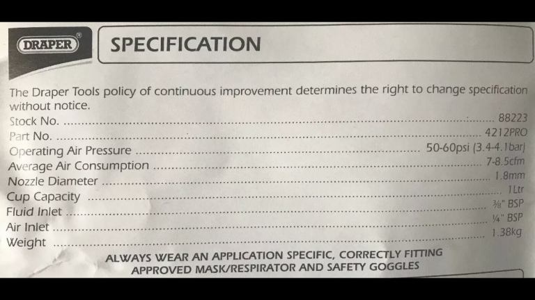 Draper 1 Litre Spray Gun 4212 Pro 1.8mm Nozzle