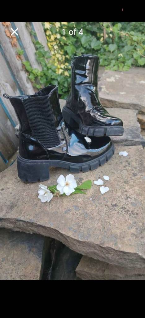 Black Patent Forever Comfort Cleated Sole Chelsea Ankle Boots