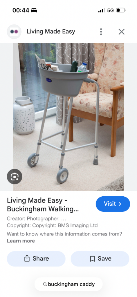Walking frame disabled zimmer & Buckingham caddy 