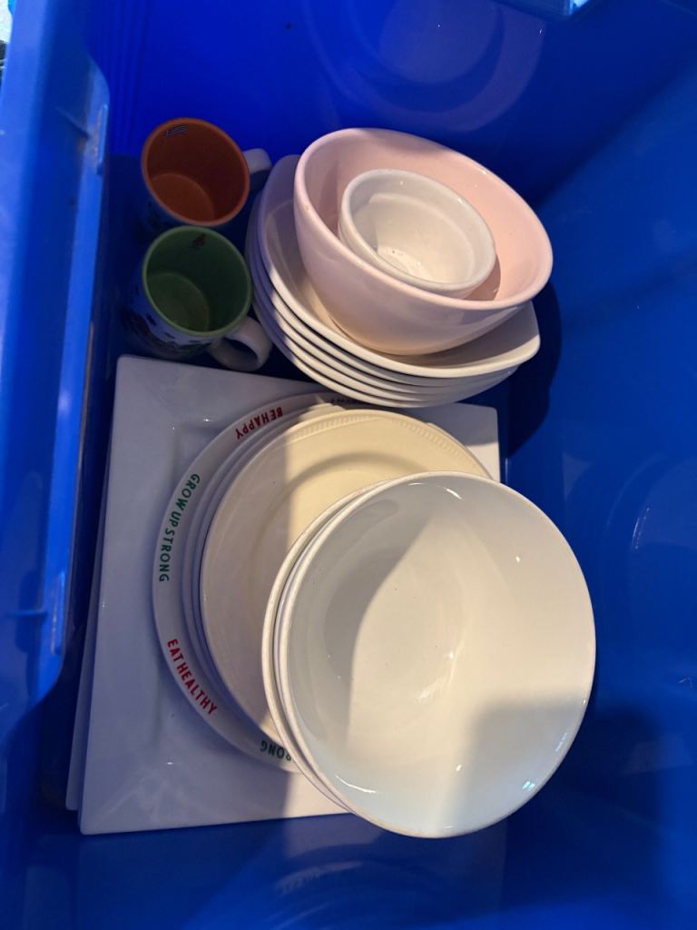 Mixed Dinnerware Set - Plates, Bowls, Mugs, Good Condition