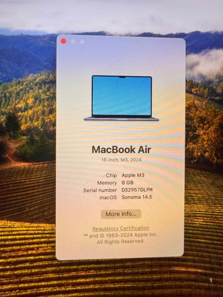 2024 M3 Macbook Air 15" M3, 8GB, 256GB - Midnight Black