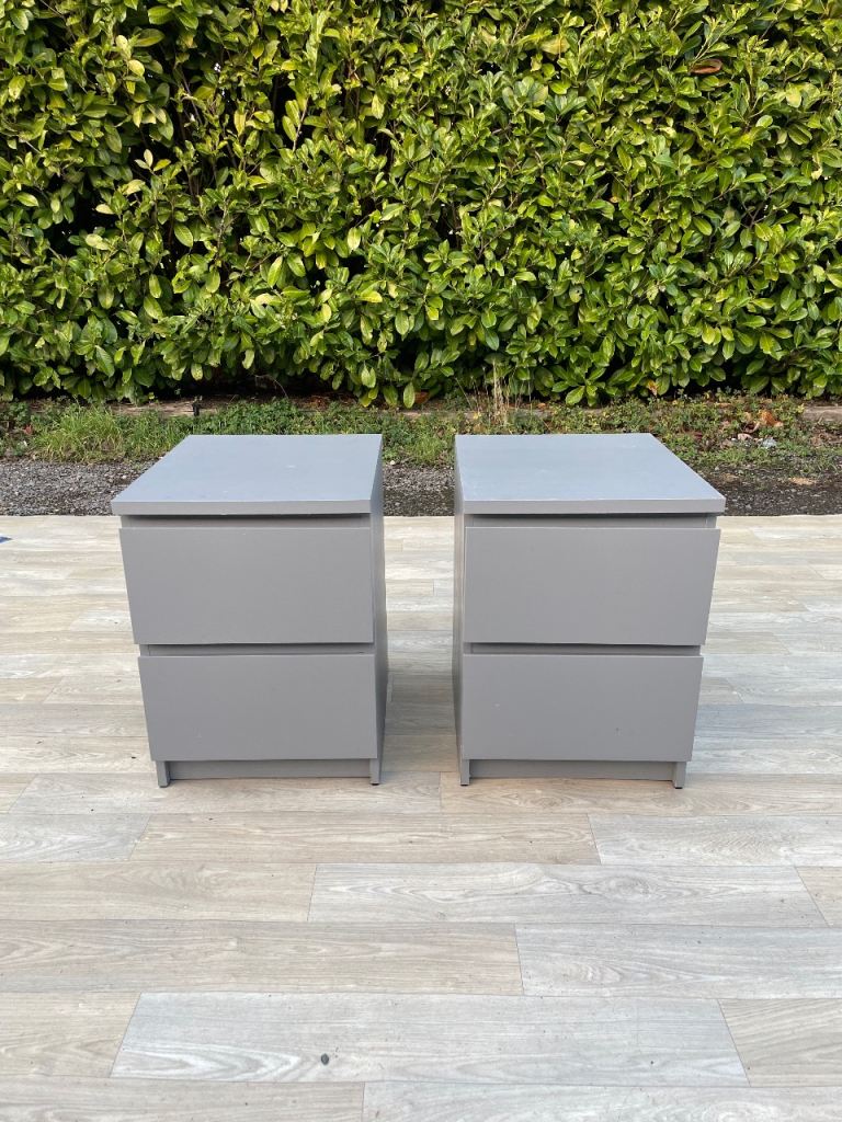 FREE DELIVERY 🥰🚚🥰 IKEA MALM GREY 2x BEDSIDE TABLES GREAT CONDITION