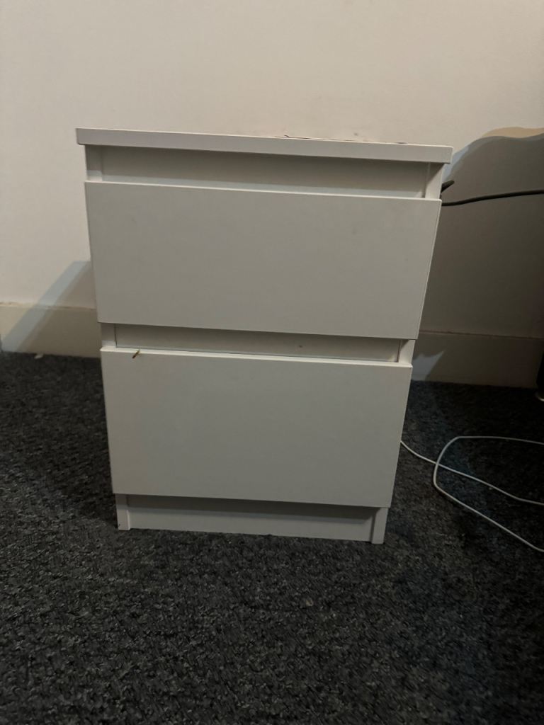 White Bedside Table with 2 Drawers