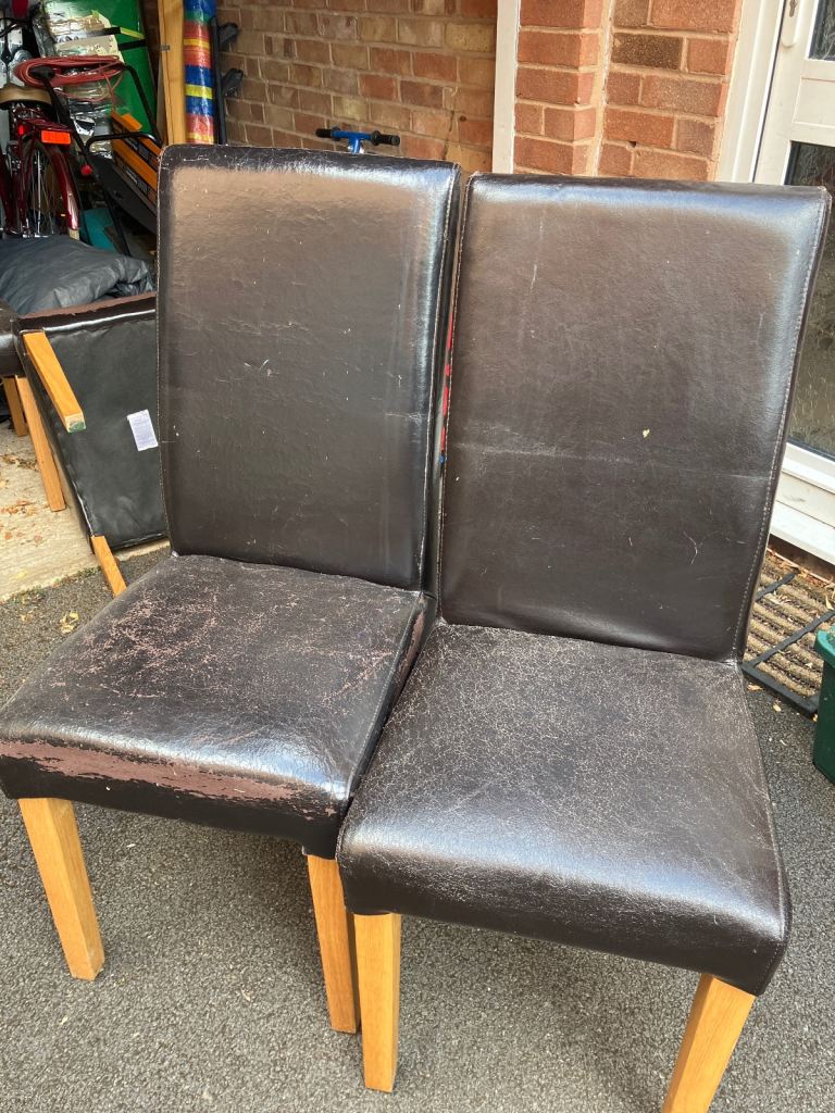 2 x faux leather brown dining chairs