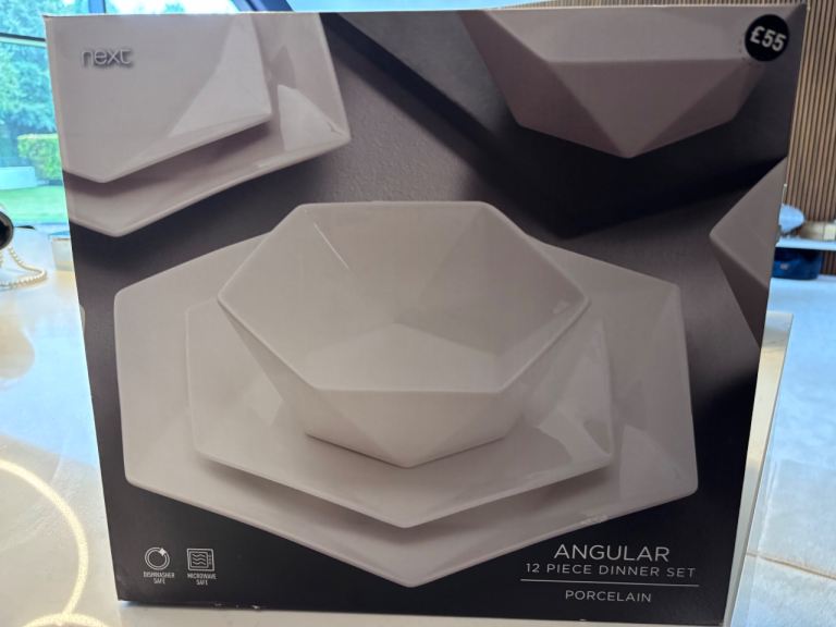Next Angular 12 Piece Porcelain Dinner Set – White, Brand New