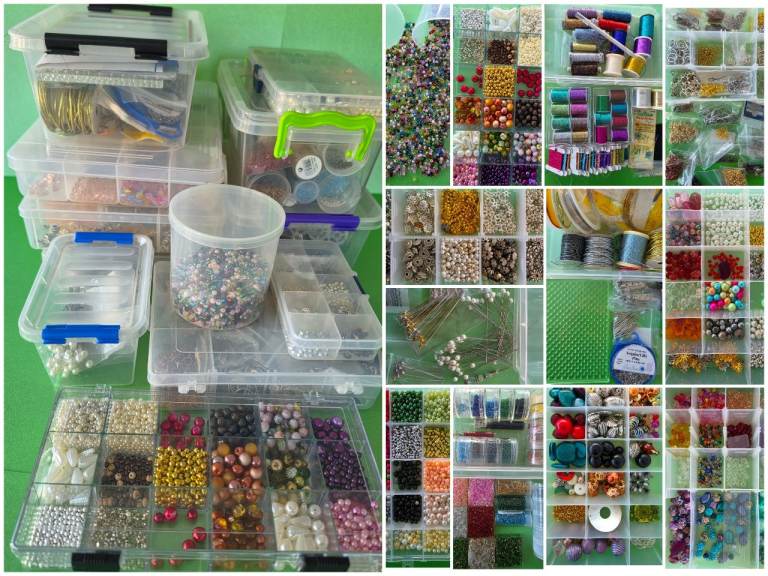 Large Collection of Craft Beads and Supplies in Organisers jewellery making 