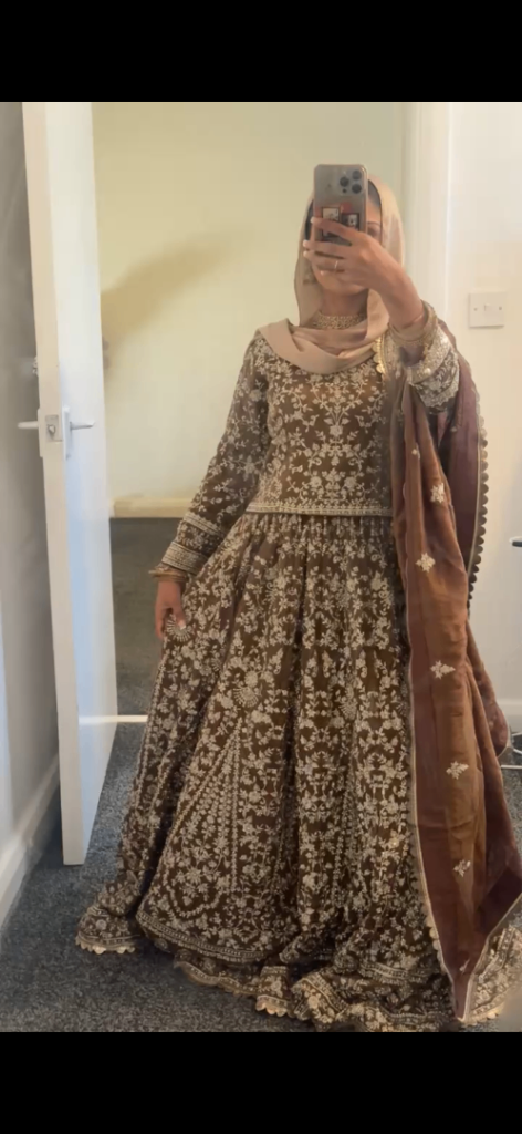 Beautiful Brown Embroidered Traditional Wear Dress – Good Condition