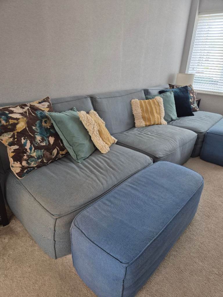 Free Comfy Modular Fabric Sofa with Footstools – Good Condition - collection only 