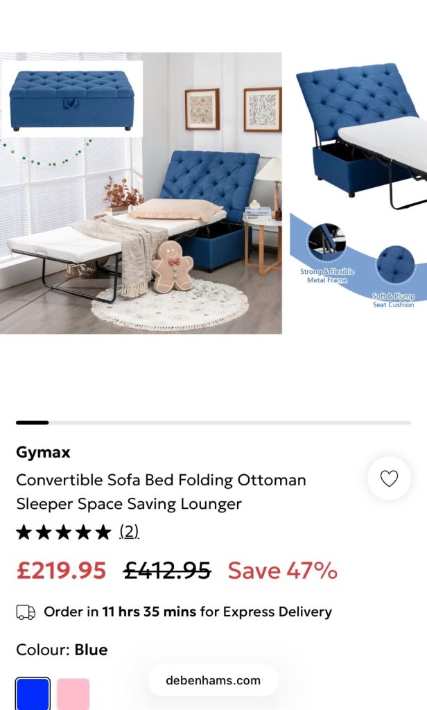 Gymax Blue Convertible Sofa Bed Folding Ottoman Sleeper