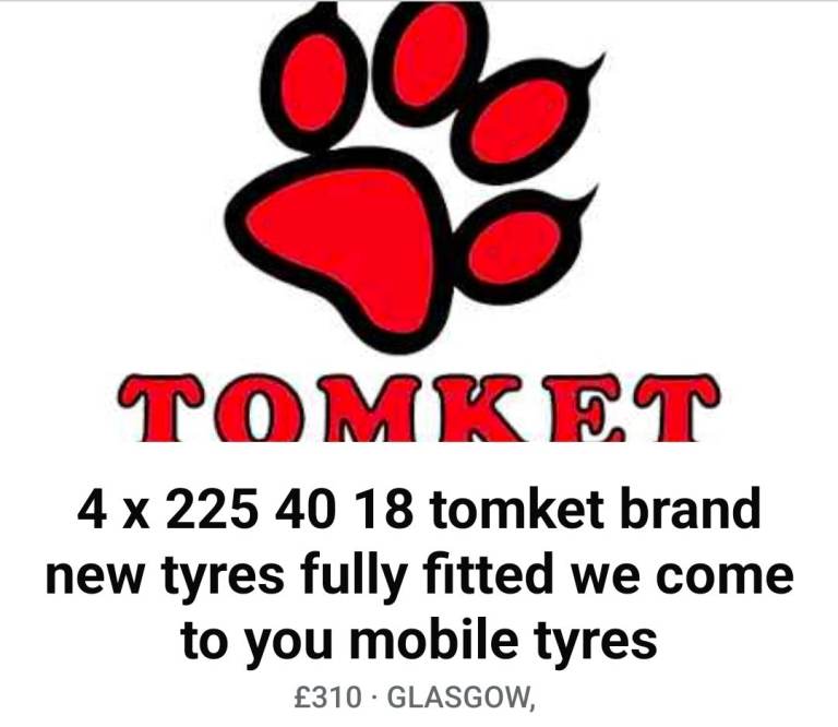 4 x 225 40 18 tomkets brand new tyres mobile tyre fitting 