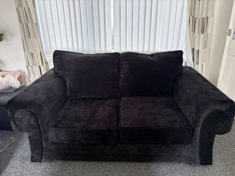 Black Velvet 3 and 2 Seater Sofas – Good Condition