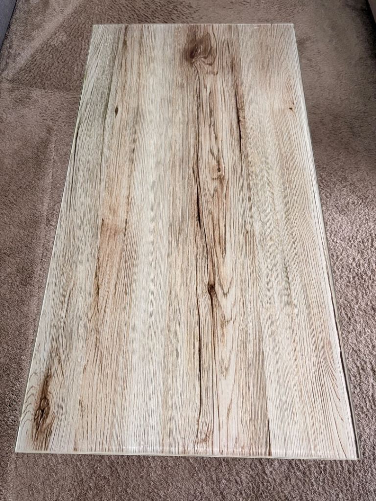 Glass coffee table oak effect 