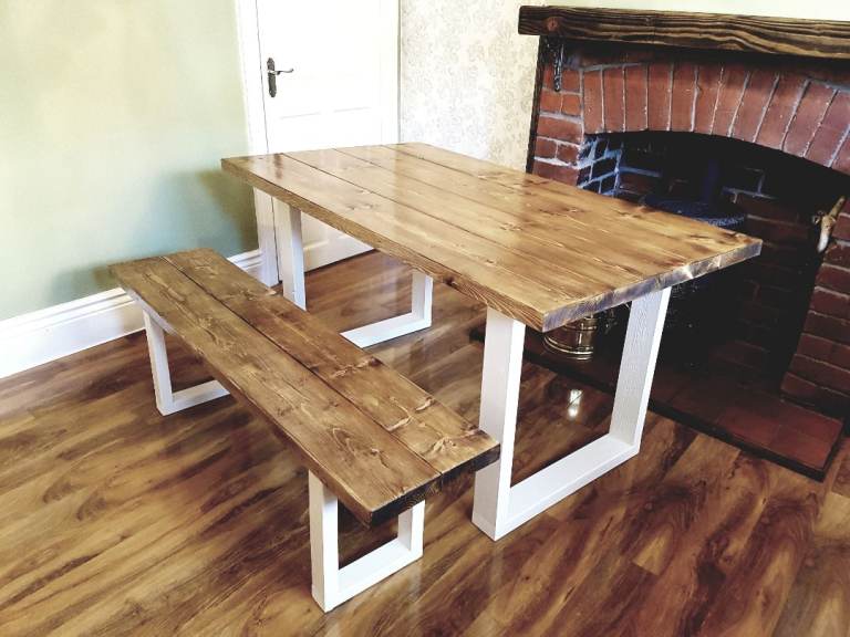 Handmade New Farmhouse Reclaimed Dining Table and Bench 160cm x 88cm Free Delivery