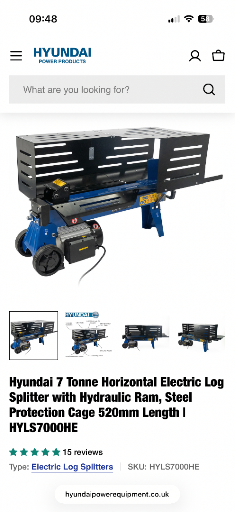 Hyundai 7 Tonne Electric Log Splitter HYLS7000HE – New, Unused