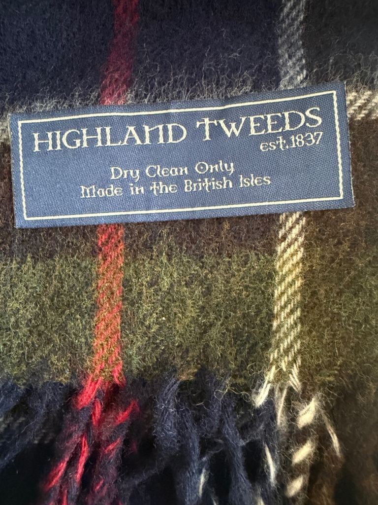 Highland Tweeds Plaid Scarf – Made in British Isles, Excellent Condition