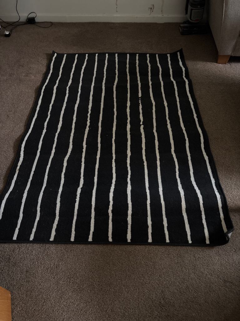 Black and White Striped Rug - Good Condition