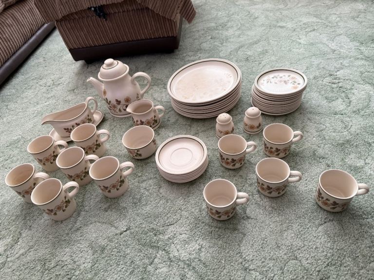 Vintage M&S Autumn Leaves Dinner Set – Plates, Mugs, Teapot, Full Bundle