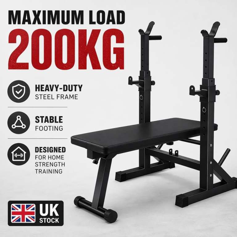 Adjustable Weight Bench with Barbell Rack & Dip Station - New Boxed