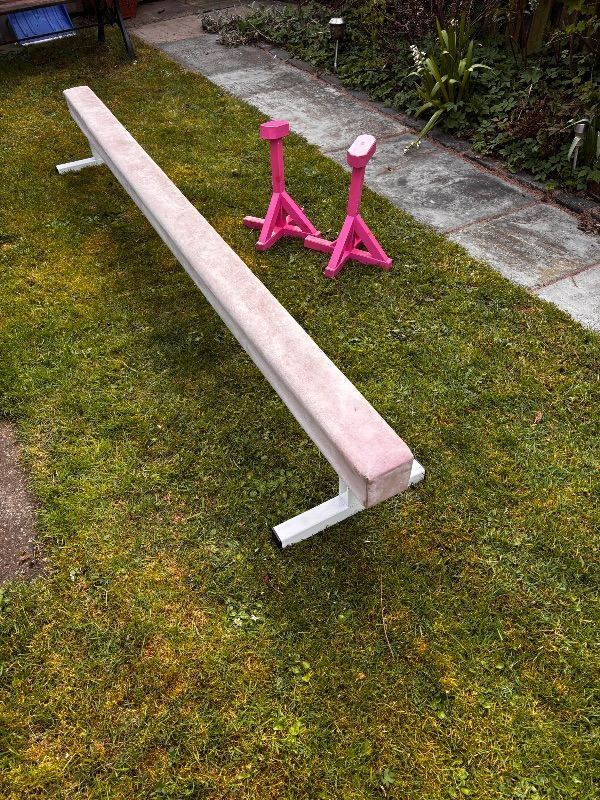 Gymnastics Balance Beam and Pink Gymblox Stands - Good Condition