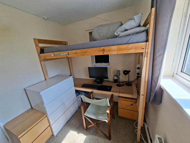 Space-Saving Loft Bed with mattress and Desk