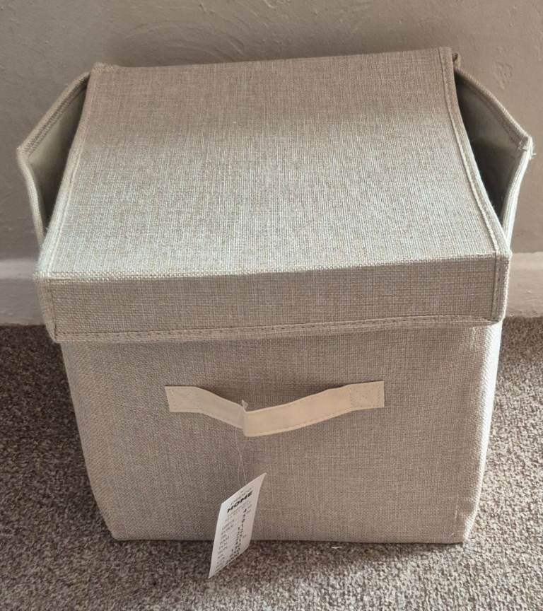 X4 Beige Fabric Storage Box with Lid