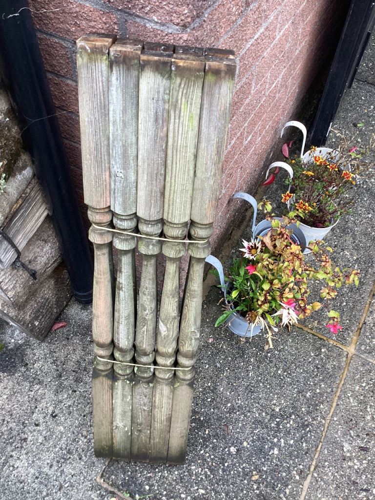 62 Wooden decking spindles tanalised turned decorative.