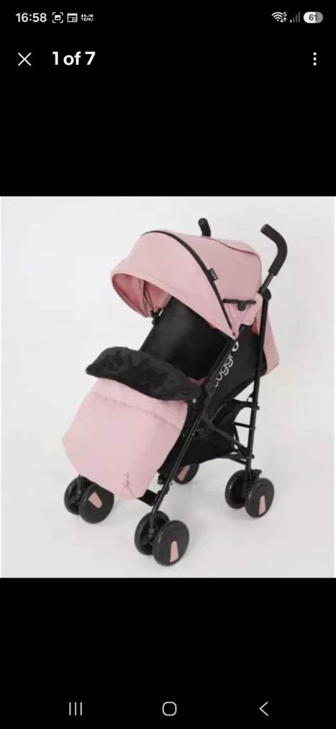 Cuggl Pink Fabric Pushchair Stroller with Footmuff