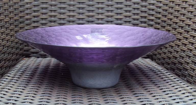 Rare Portmeirion Dusk 13” Large Glass Flared Bowl Aubergine Purple Silver Centerpiece