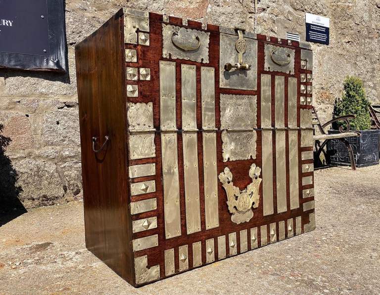 Antique Northern Korean White Brass Bandaji Chest Oriental Style Furniture 