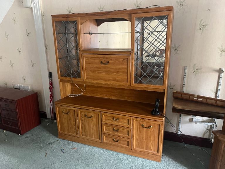 Wooden Sideboard and Display Cabinet Set – Good Condition