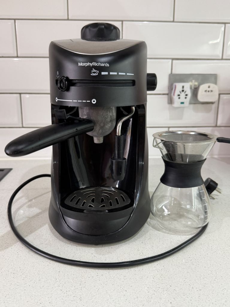 Morphy Richards espresso machine + coffee filter (no filter paper required)