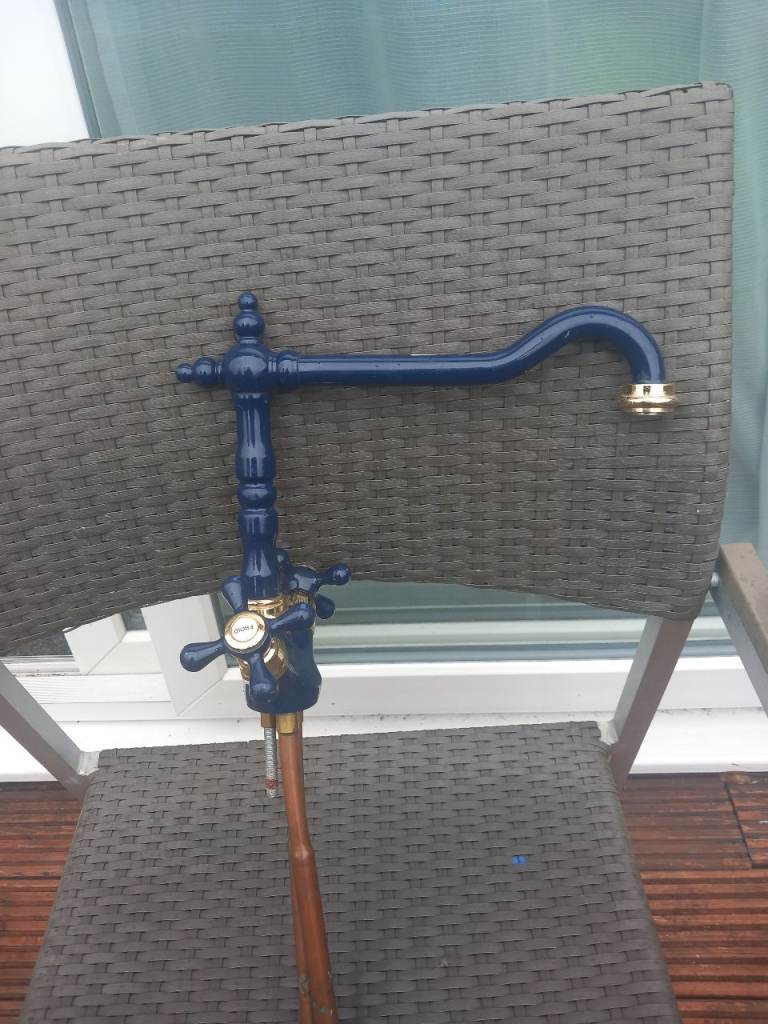 Navy Blue Kitchen Tap with Brass Detail – Good Condition