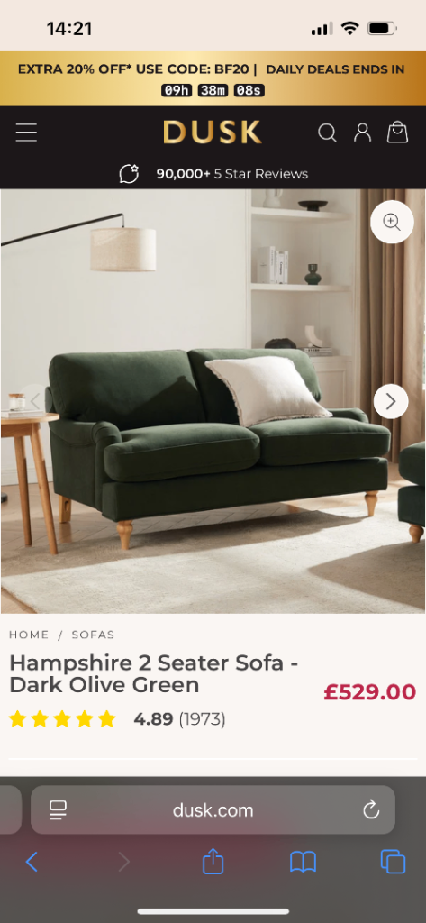 image for Brand new just out box dusk 2 seater sofa cost £530 sell for £430