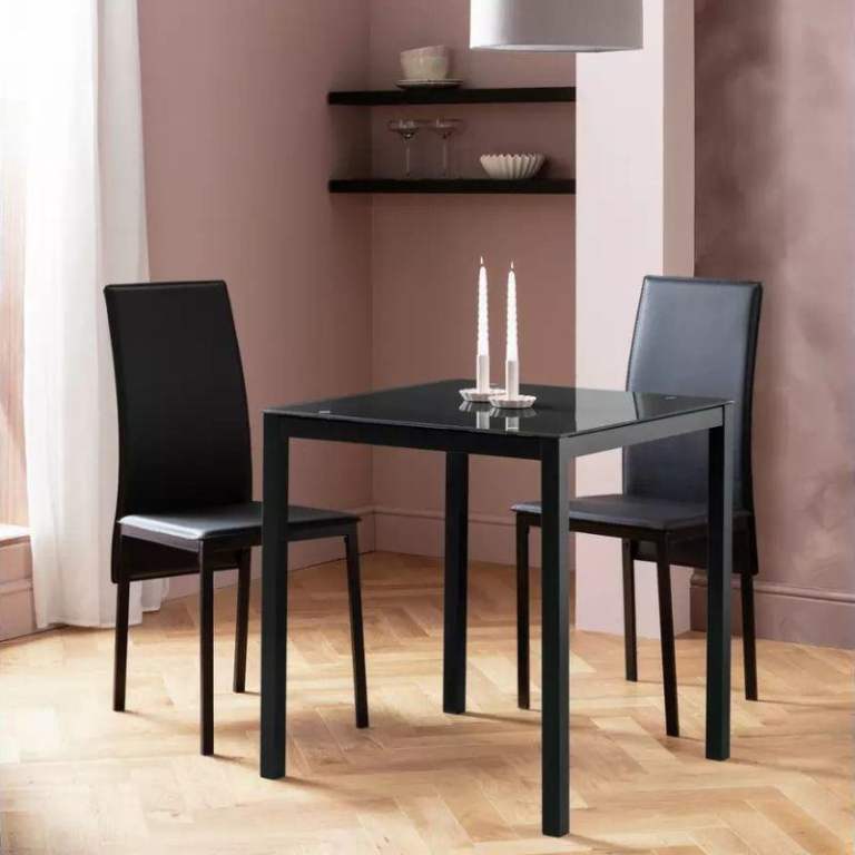 Home Lido Black Dining Table & 2 Black Chairs - 706/8344