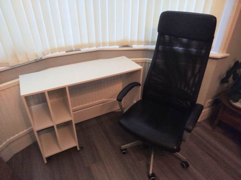 Slimline Notebook Desk with Black Office Chair – Good Condition