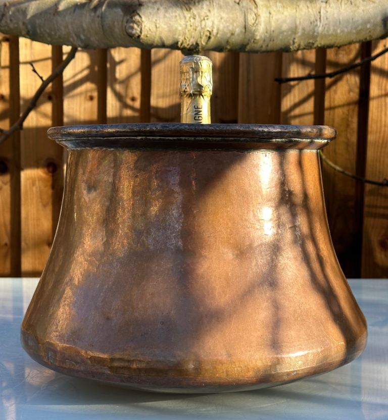 ANTIQUE FRENCH COPPER PAN, CAULDRON, PLANTER, LOG BUCKET - 35cm diam h26cm 3.2kg - WILL POST!