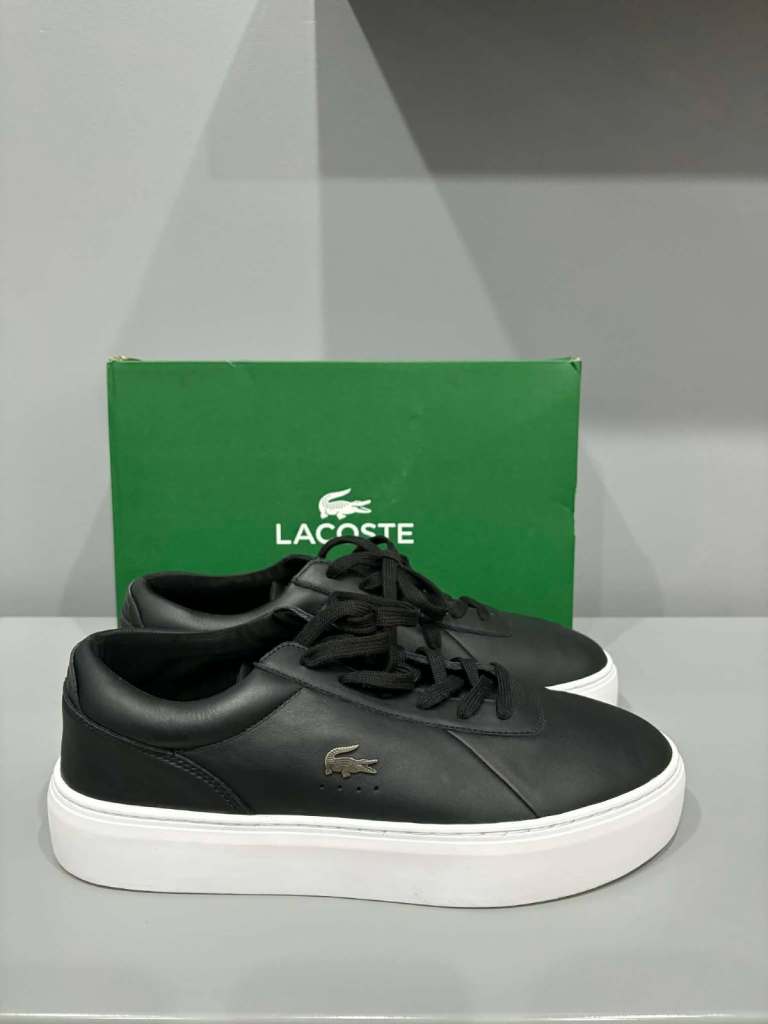 Brand New Black Leather Lacoste Court Set Trainers