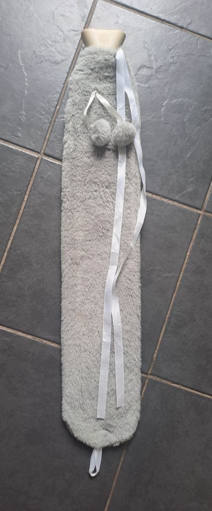Long Grey Hot Water Bottle with Fluffy Cover – Good Condition