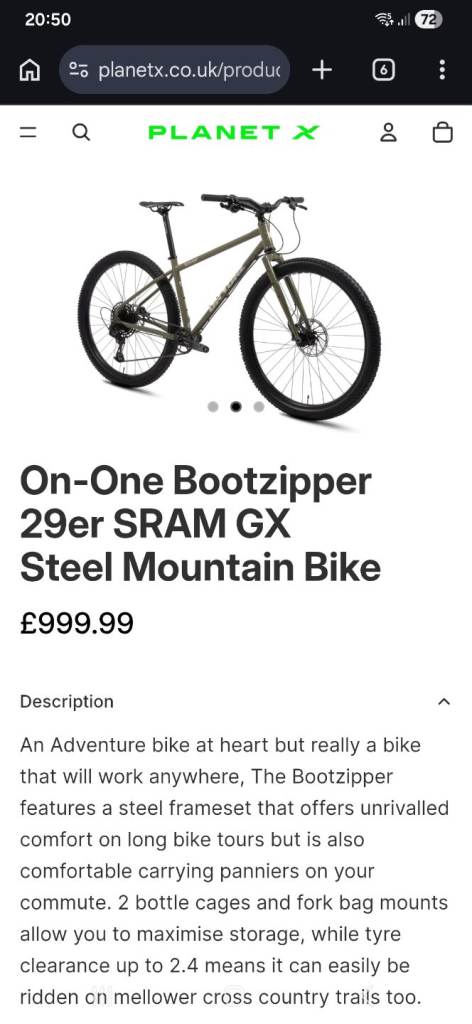 Xlarge On One planet X Bootzipper bikepacking bike