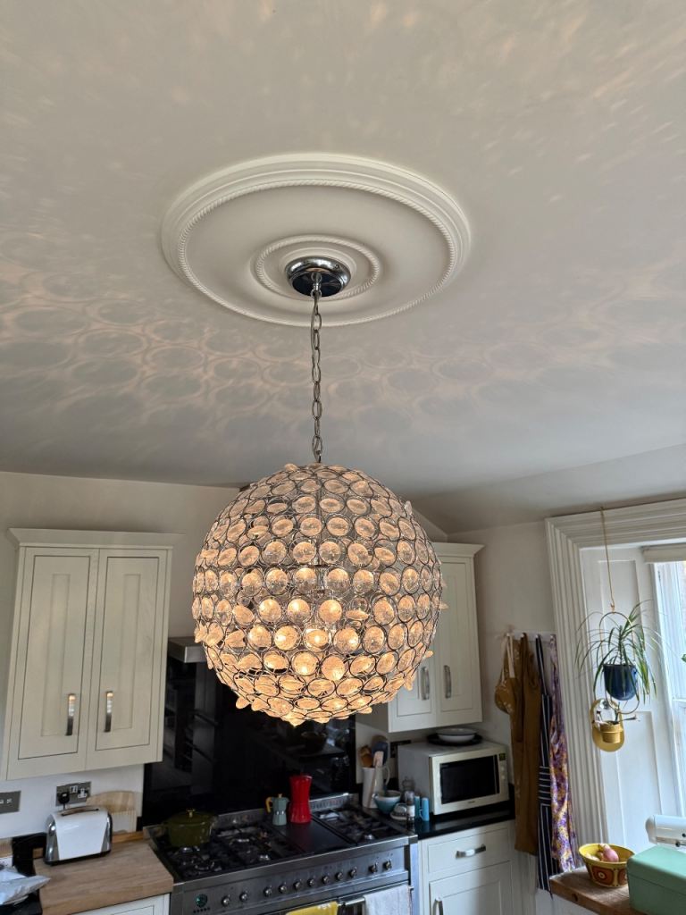 Pair of Large Clear Glass Ceiling Lights / Chandeliers, Good Condition