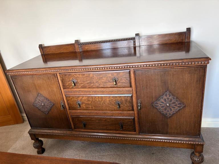 Vintage Wooden Sideboard with Drawers and Cupboards