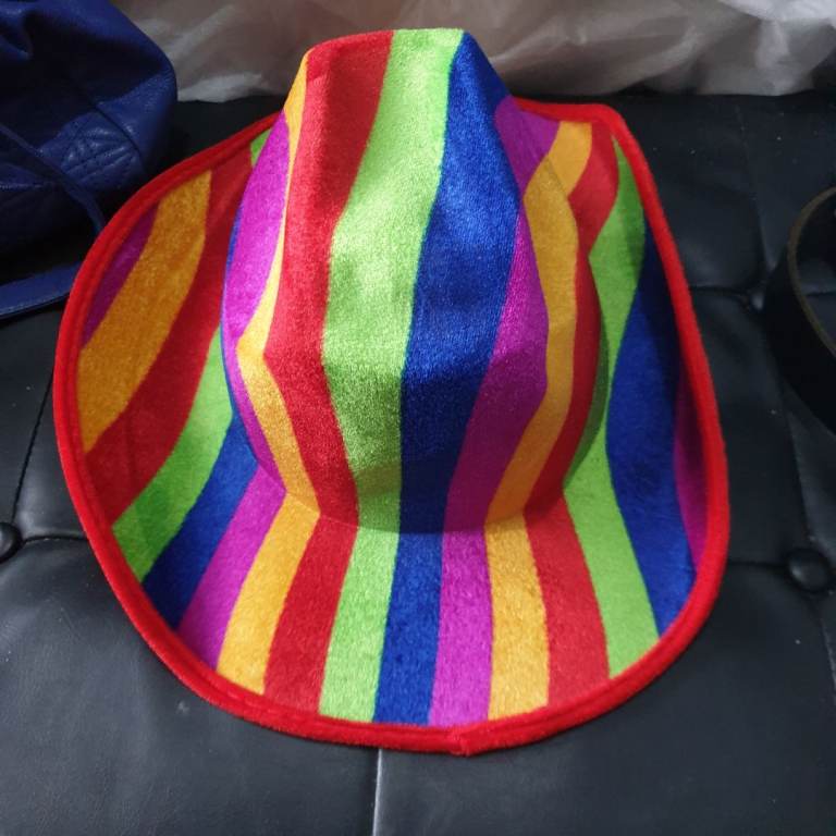 Fun Rainbow Striped Cowboy Hat – Good Condition