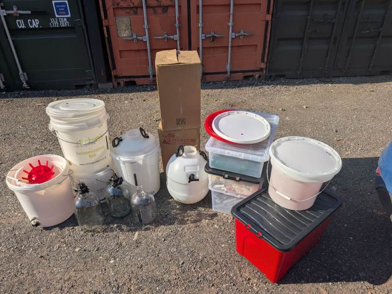 Home Brew Wine Beer Making Equipment Job Lot - Fermentation Bins Demijohns Bottles