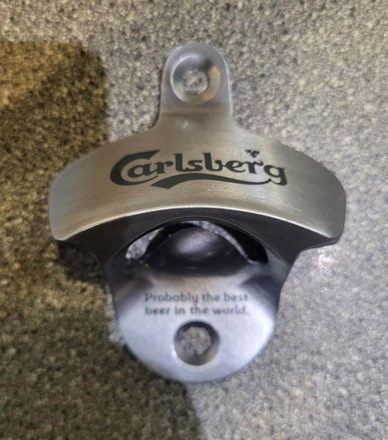 Carlsberg Wall Mounted Bottle Opener - Silver Metal