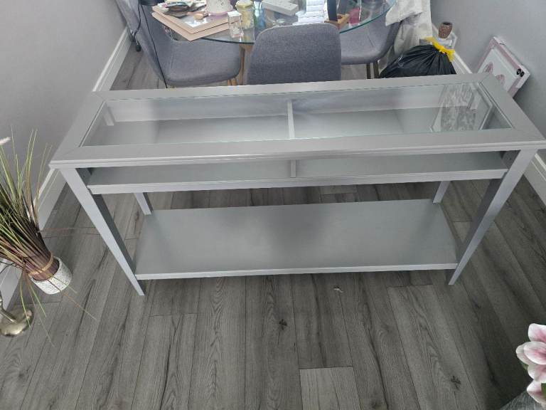 Ikea grey glass top console table