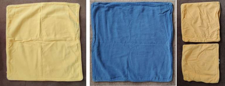 IKEA Cushion Covers x4 = Floor 70 cm = Yellow  Blue = Sofa 47 cm Cotton Canvas 