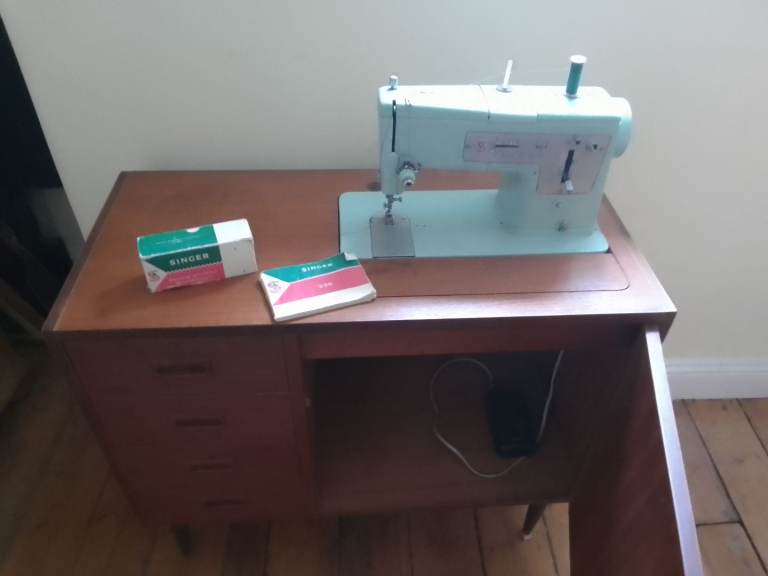 Vintage baby blue Singer sewing machine
